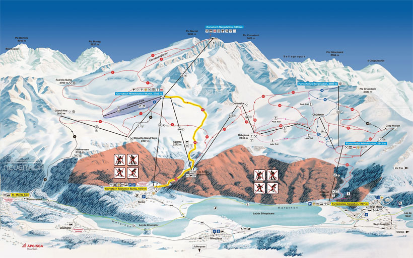 Cartina Piste e Impianti Corvatsch St. Moritz