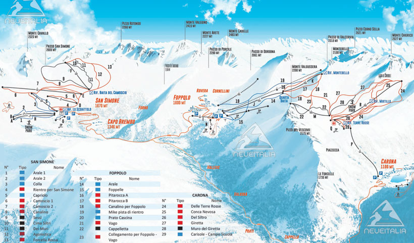 Cartina Piste e Impianti Foppolo Carona Ski