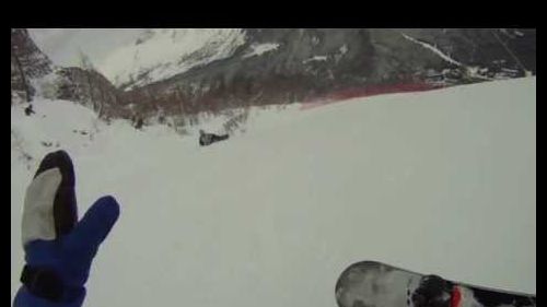 snowboard crash - Sella Nevea - on board cam
