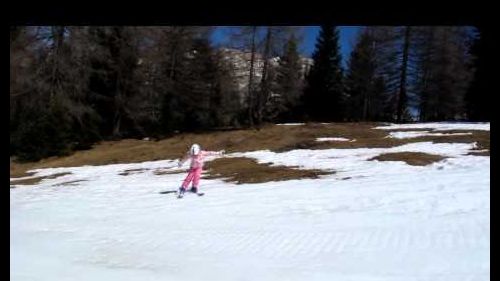 Silvia skiing backwards