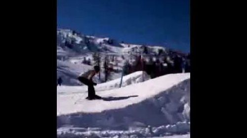 Doing a ski jump in the snow park in Sauze D'oulx