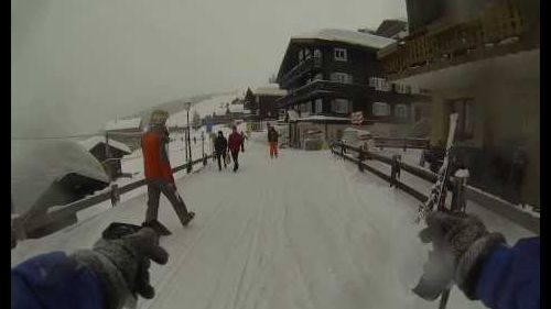 Bettmeralp - skiing through the village to apartment Gletscherfloh GoPro HD Hero 3