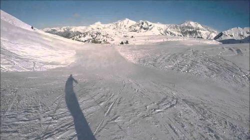 9yo girl snowboarding in Madonna di Campiglio. ITALY