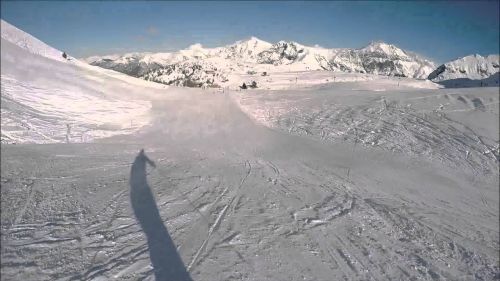 9yo girl snowboarding in Madonna di Campiglio. ITALY