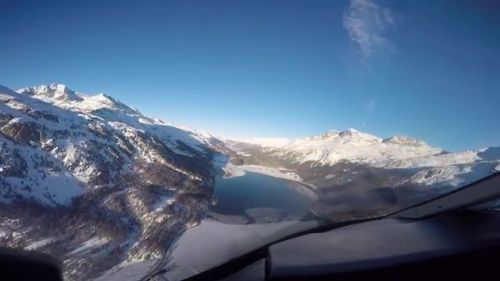 Jet Story Challenger 300 approach to Samedan / St Moritz airport.