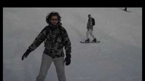 The gang snowboarding down Kitzbuhel Horn