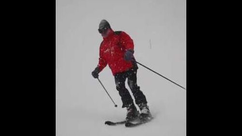 Jean-Frederic Clere skiing in the snow in Saas-Fee
