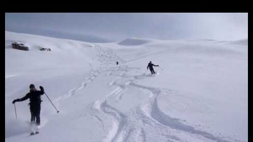 Parallel skiing in top powder; Dolomites of Braies - South Tyrol