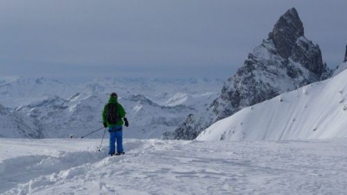 freeride monte bianco, ghiacciaio del  Toule e la Aiguille Noire