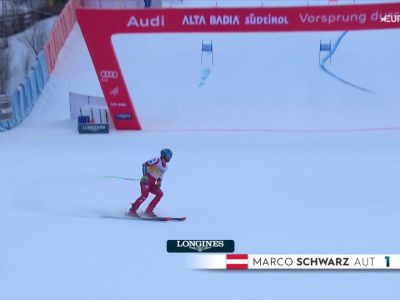 Video Schwarz scende per primo e domina il gigante: la sua prima manche in Alta Badia