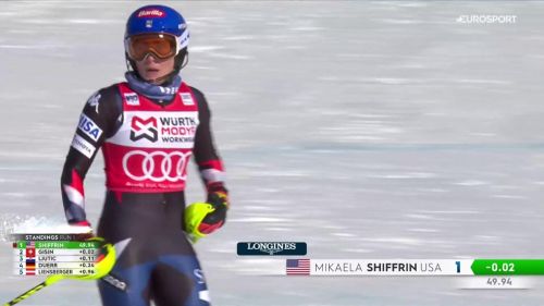 Shiffrin è subito davanti: la sua 1a manche dello slalom di Are