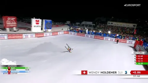 Wendy Holdener si ribalta dopo il traguardo e si schianta contro le barriere protettive. Rivivi la sua caduta a Courchevel