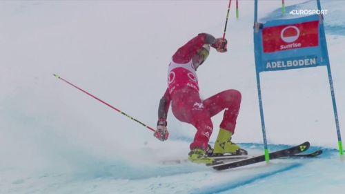 Stefan Brennsteiner cade nella 2&ordf; manche di Adelboden. Il video del ritiro del pettorale rosso di Gigante.