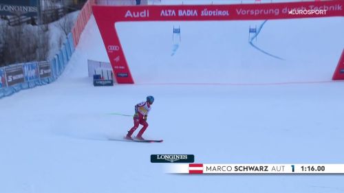 Schwarz scende per primo e domina il gigante: la sua prima manche in Alta Badia