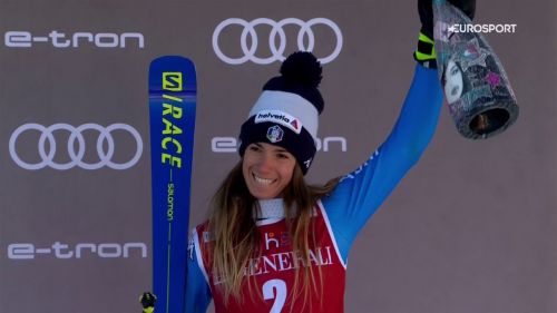 Marta bassino torna sul podio sorridente dopo il 3° posto in gigante - sci alpino, courchevel