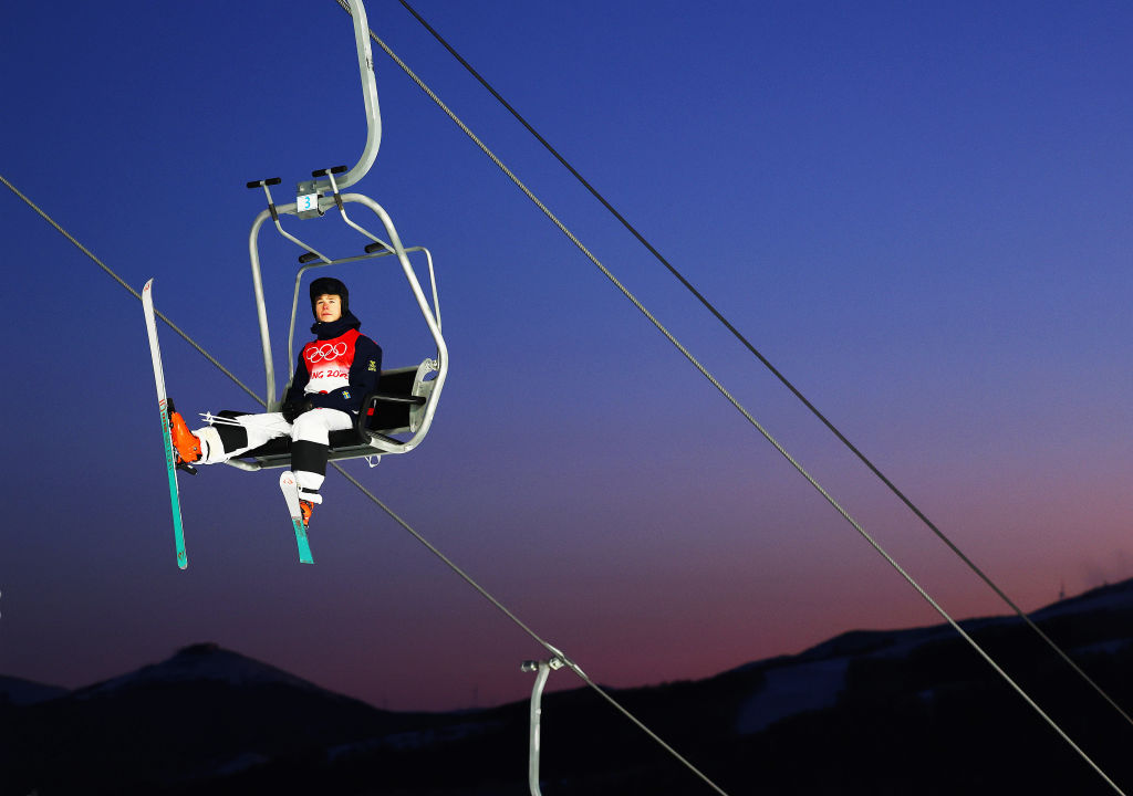 Walter Wallberg of Team Sweden is seen using a chair lift as the great wall of c