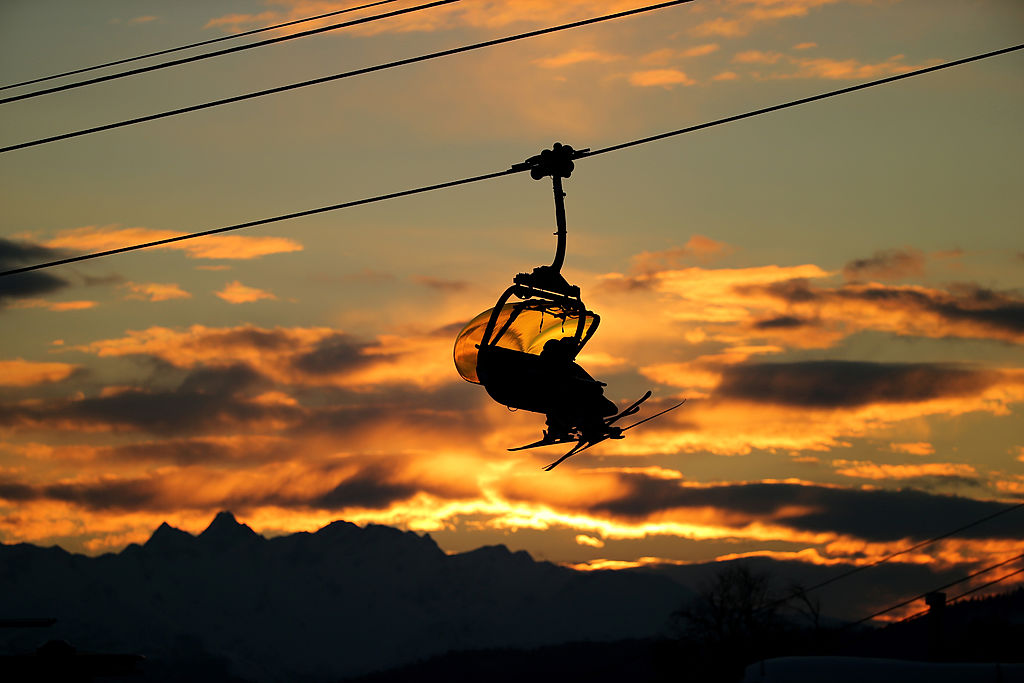 SOCHI, RUSSIA - FEBRUARY 10: A ski lift carries skiers on day 3 of the Olympics