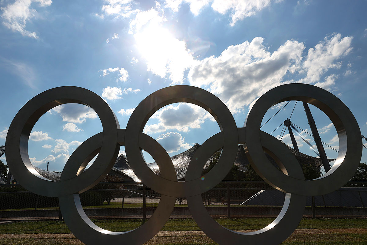 JULY 06: A general view of the Olympic Rings in front of the Olympic Stadium