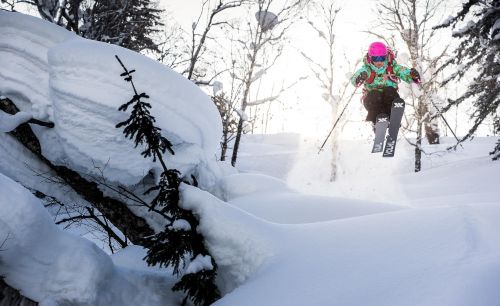 Professional female skier Ingrid Backstrom skiing in hokkaido Japan 