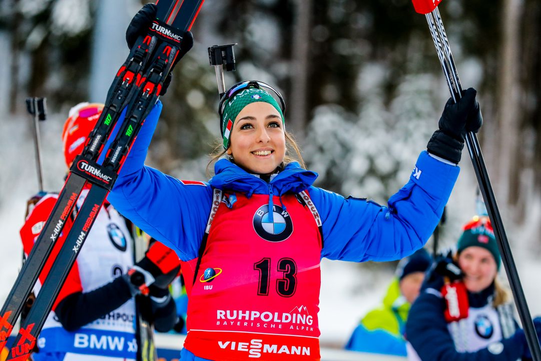 RUHPOLDING, GERMANY - JANUARY 17: Lisa Vittozzi takes 2nd place during the IBU Biathlon World Cup Women's Sprint on January 17, 2019 in Ruhpolding, Germany. (Photo by Stanko Gruden/Agence Zoom/Getty Images)