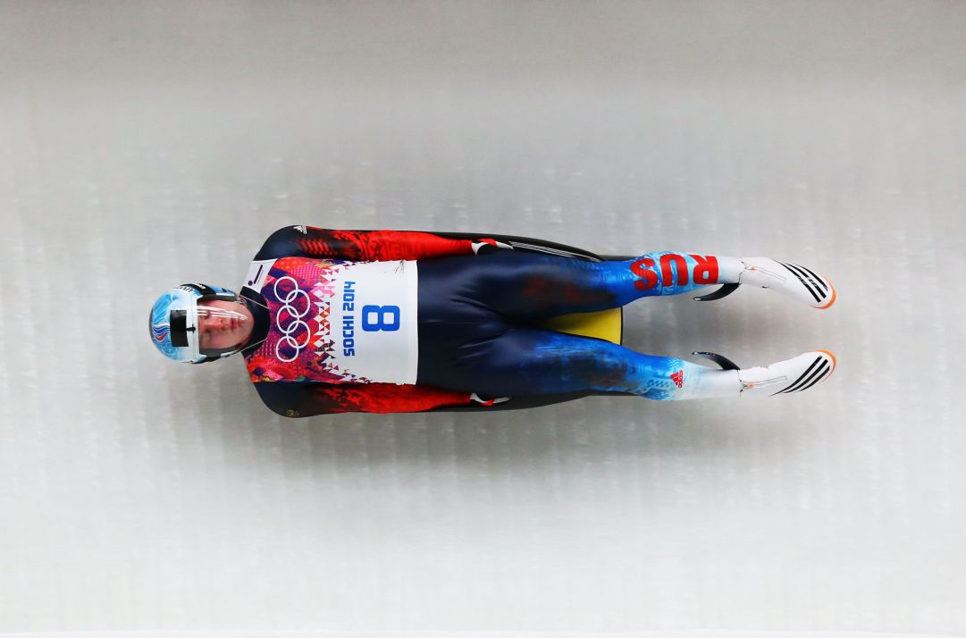 during the Luge Men's Singles on Day 1 of the Sochi 2014 Winter Olympics at the Sliding Center Sanki on February 8, 2014 in Sochi, Russia.