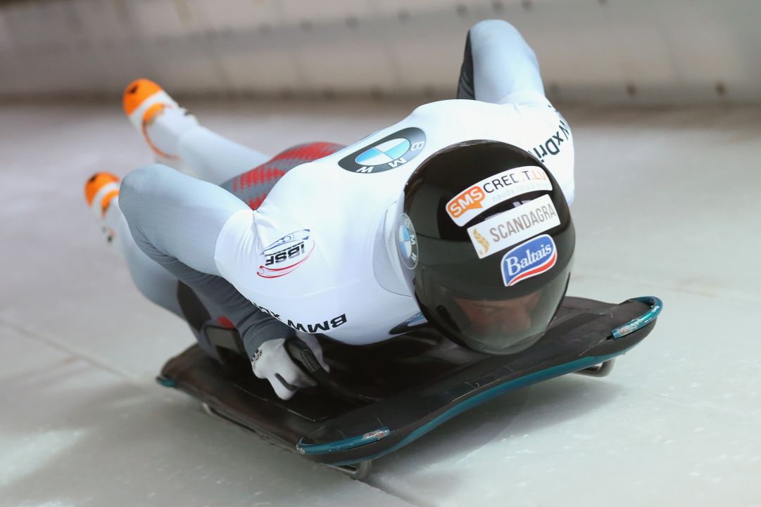 of competes at Deutsche Post Eisarena Koenigssee during the BMW IBSF World Cup Skeleton on January 19, 2018 in Koenigssee, Germany.