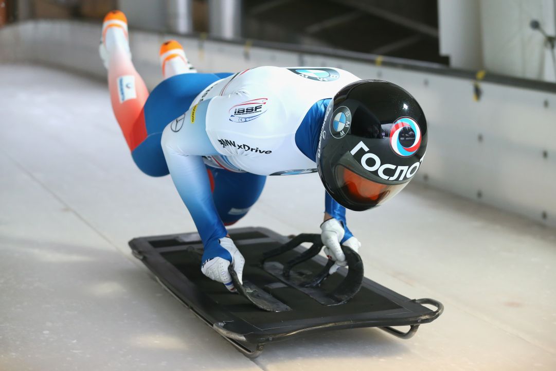 of competes at Deutsche Post Eisarena Koenigssee during the BMW IBSF World Cup Skeleton on January 19, 2018 in Koenigssee, Germany.