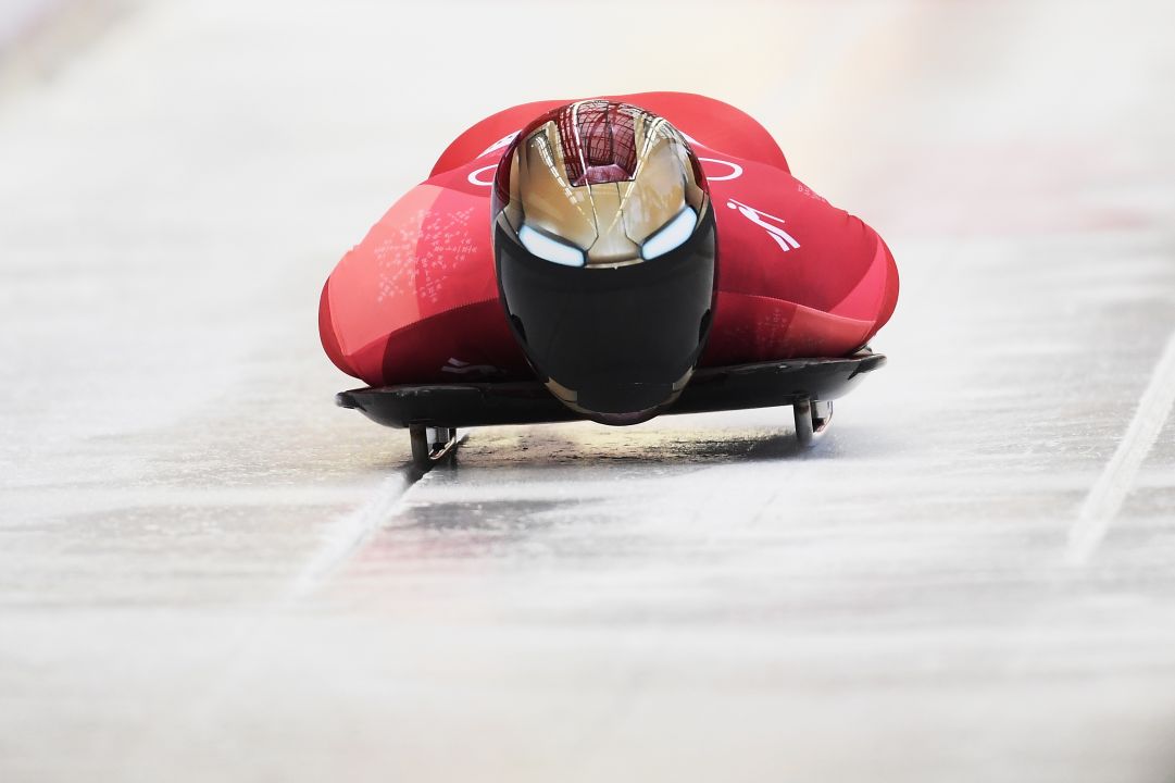during the Men's Skeleton heats at Olympic Sliding Centre on February 16, 2018 in Pyeongchang-gun, South Korea.