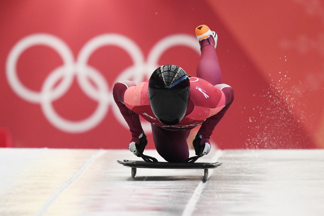 during the Men's Skeleton heats at Olympic Sliding Centre on February 16, 2018 in Pyeongchang-gun, South Korea.