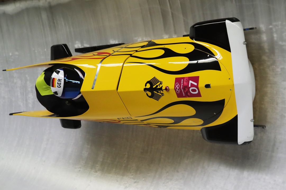  during two-man Bobsleigh heats on day nine of the PyeongChang 2018 Winter Olympic Games at Olympic Sliding Centre on February 18, 2018 in Pyeongchang-gun, South Korea.