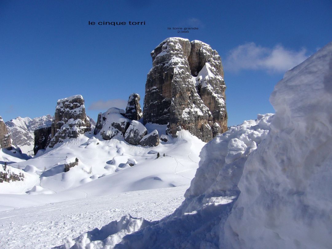 le cinque torri tra cortina e il falzarego tappa obligata per gli appassionati di sci.