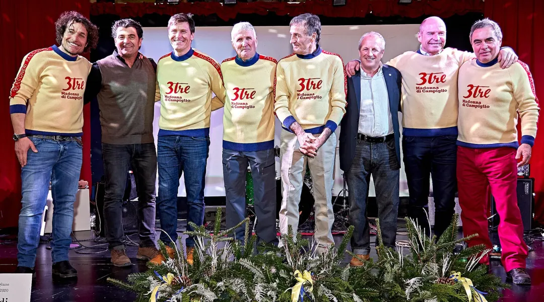 Sette maglie fulmine per una vigilia speciale a Campiglio con Tomba, Girardelli, Kostelic e i miti della 3Tre