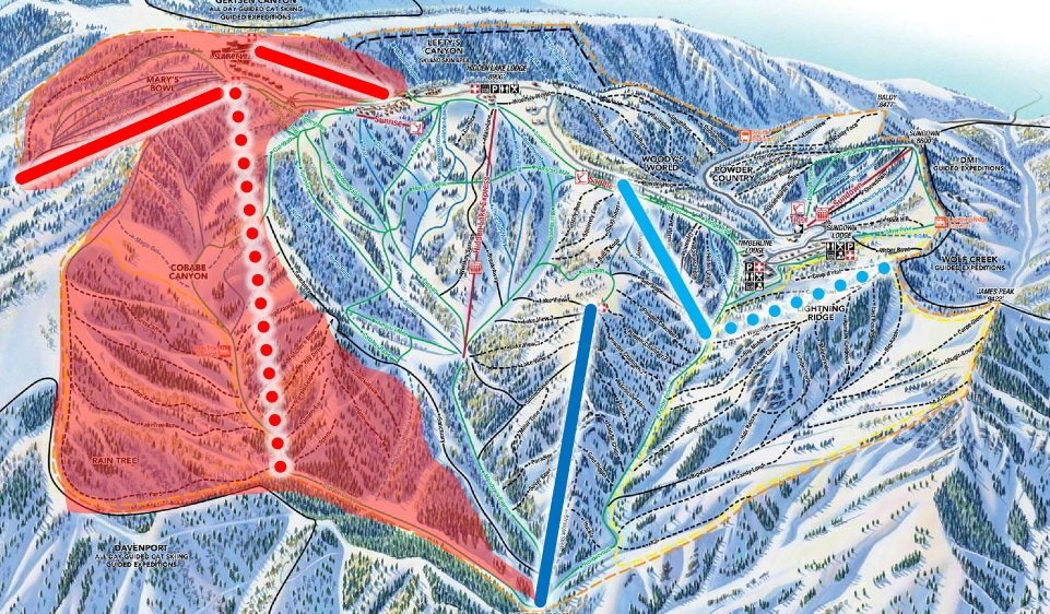 Powder Mountain, in rosso le piste riservate ai proprietari di immobili 