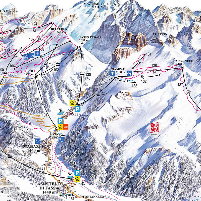 Cartina Piste e Impianti Val di Fassa