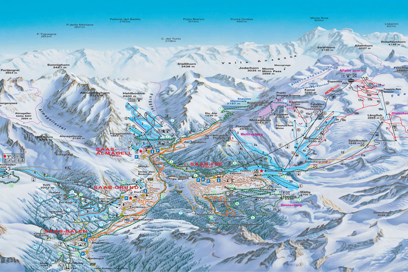 Cartina Piste e Impianti Saas-Fee
