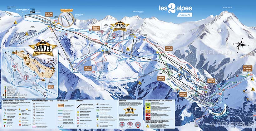 Cartina Piste e Impianti Les deux Alpes