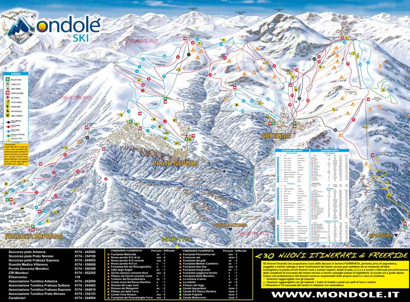 Cartina Piste e Impianti Mondolè Ski