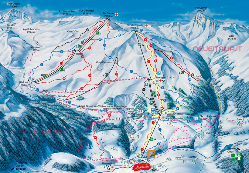 Cartina Piste e Impianti Savognin