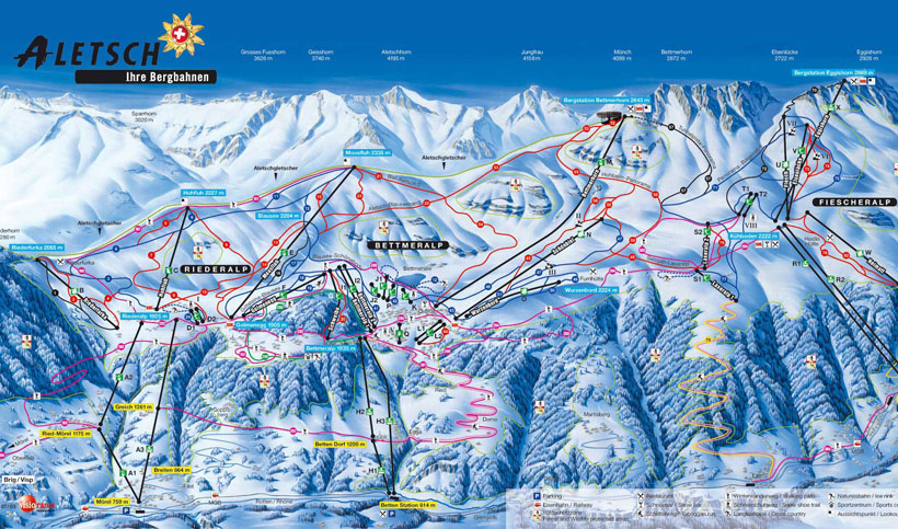 Cartina Piste e Impianti Aletscharena Bettmeralp