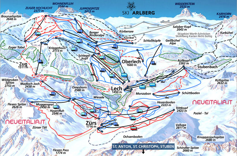 Cartina Piste e Impianti Lech am Arlberg