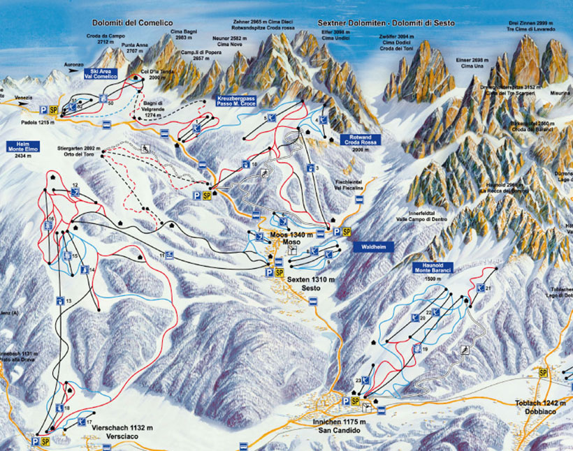 Cartina Piste e Impianti Val Comelico