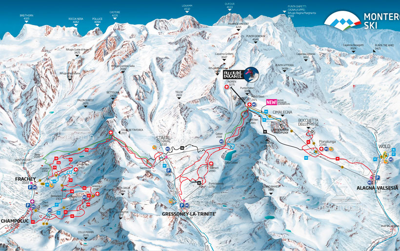 Map slopes and facilities Champoluc Monterosa Ski