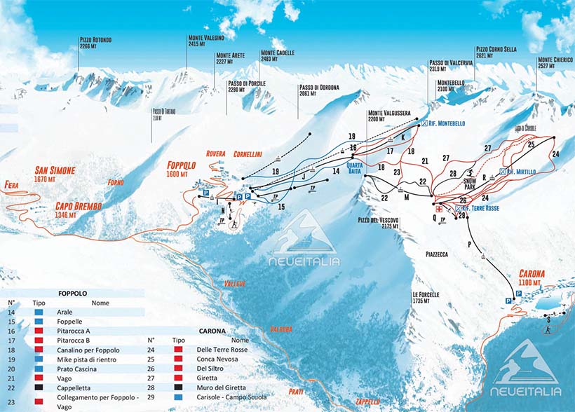 Cartina Piste e Impianti Foppolo Carona Ski