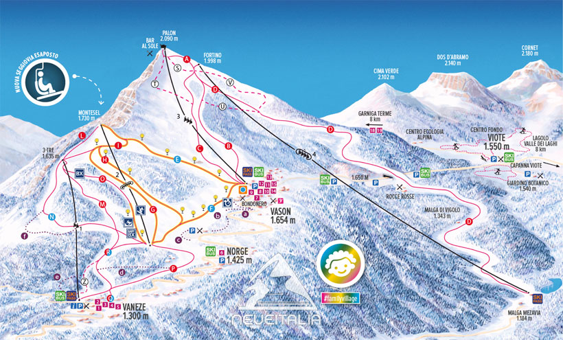 Cartina Piste e Impianti Monte Bondone