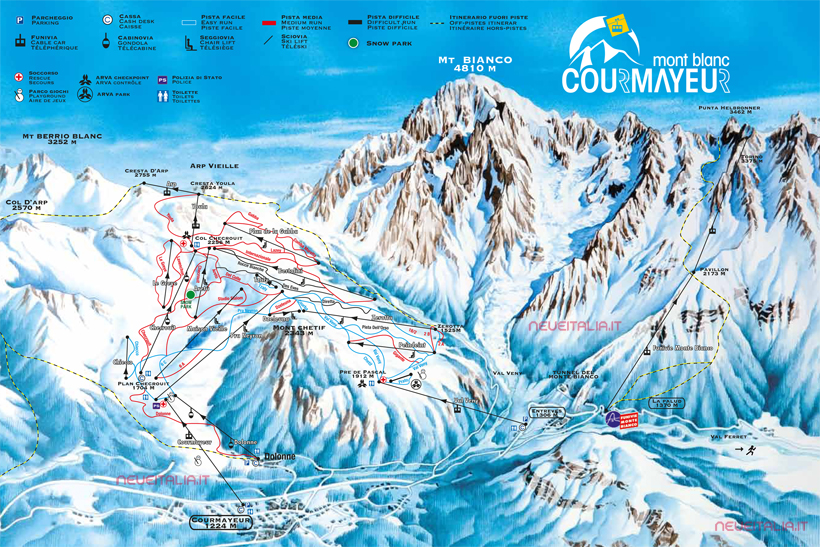 Cartina Piste e Impianti Courmayeur