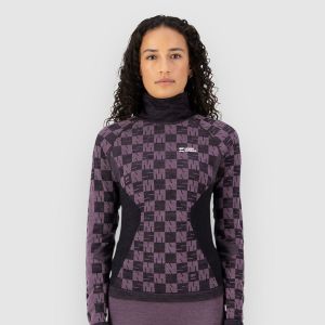 Prezzi Mons royale ascender merino mock neck base layer top mauve / black